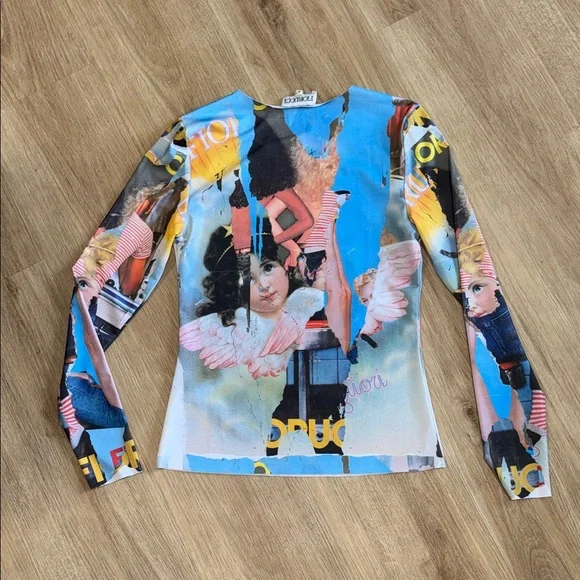 Fiorucci post print Colorful Graphic Long Sleeve Top - Picture 3 of 3